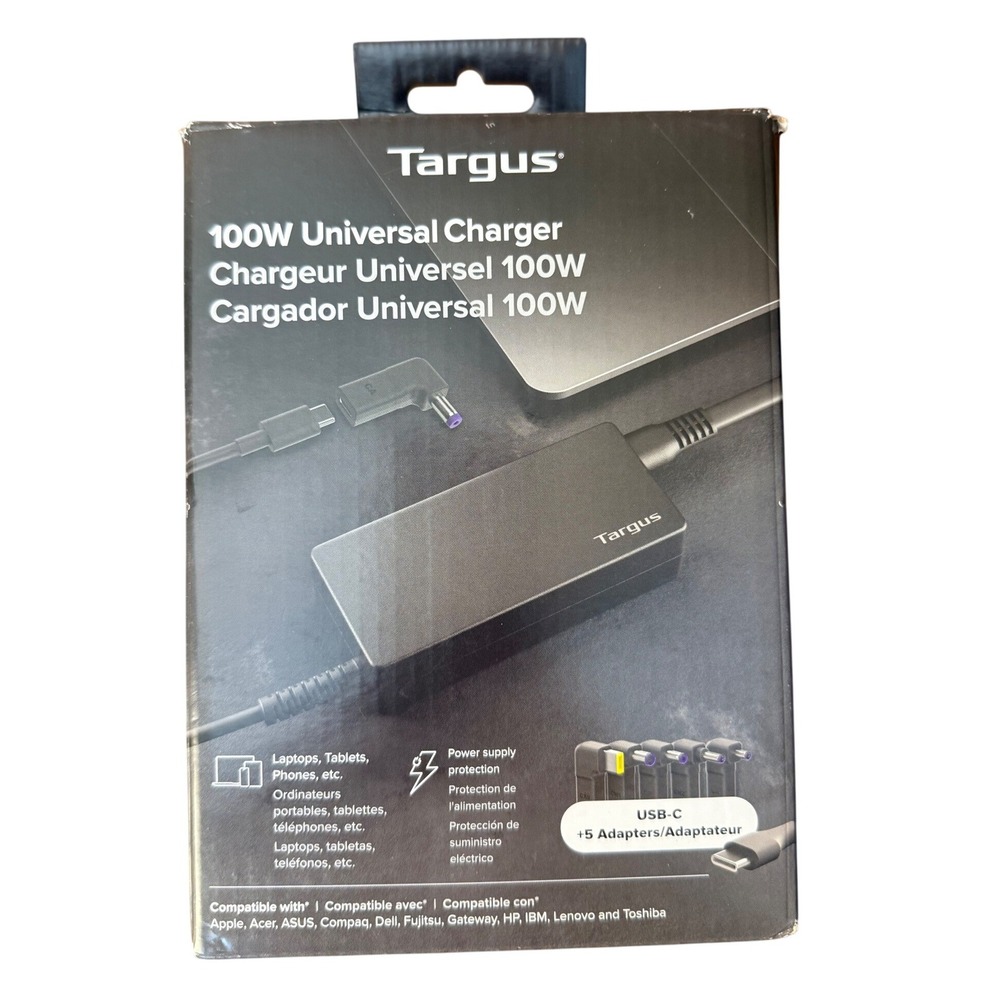Targus 100W Universal USB-C Laptop Charger AC Adapter with 5 Tips Black